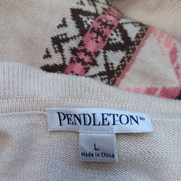 Pendleton Cardigan Ruffle Waterfall Style Cotton Aztec Neutral Print Women Large - Picture 4 of 15